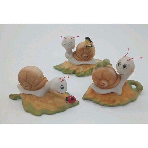Homco Snails on Leaves Lady Bug Worm Butterfly 8902 Set Of 3 Vintage - Picture 1 of 9